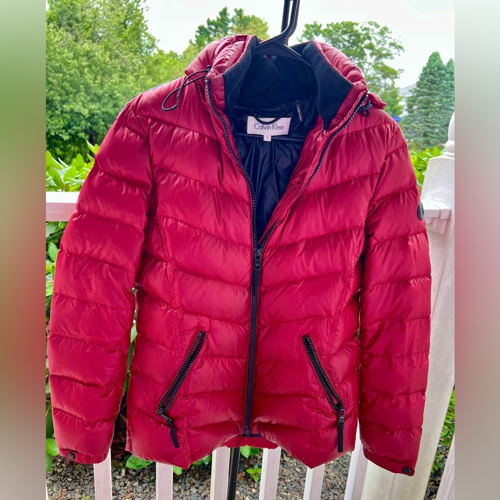 Calvin Klein Red Puffer Jacket with Quilted Design